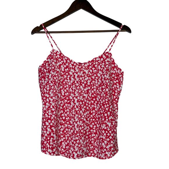 J. Crew Floral Sleeveless Scalloped Neck Back Cami Adjustable Straps Top 0 Red - Picture 11 of 15